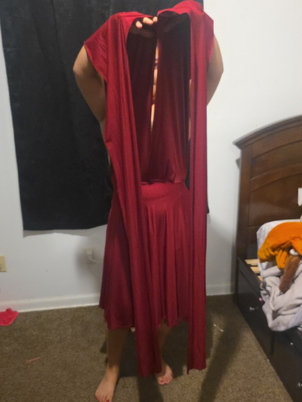 Amazon Red Backless Draped Midi Dress